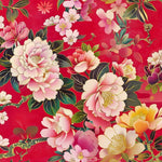 Red peony cherry blossom japanese fabric close-up texture detail