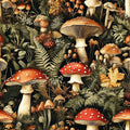 Dark moody mushroom forest fabric