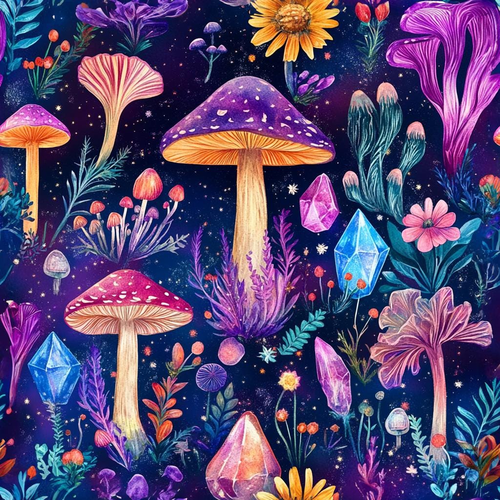 Mushroom crystal botanical fabric
