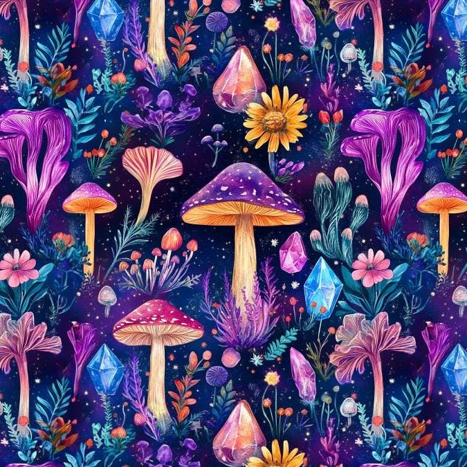 Mushroom crystal botanical fabric close-up texture detail