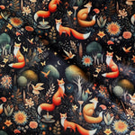 Wild forest fox woodland fabric flat lay view