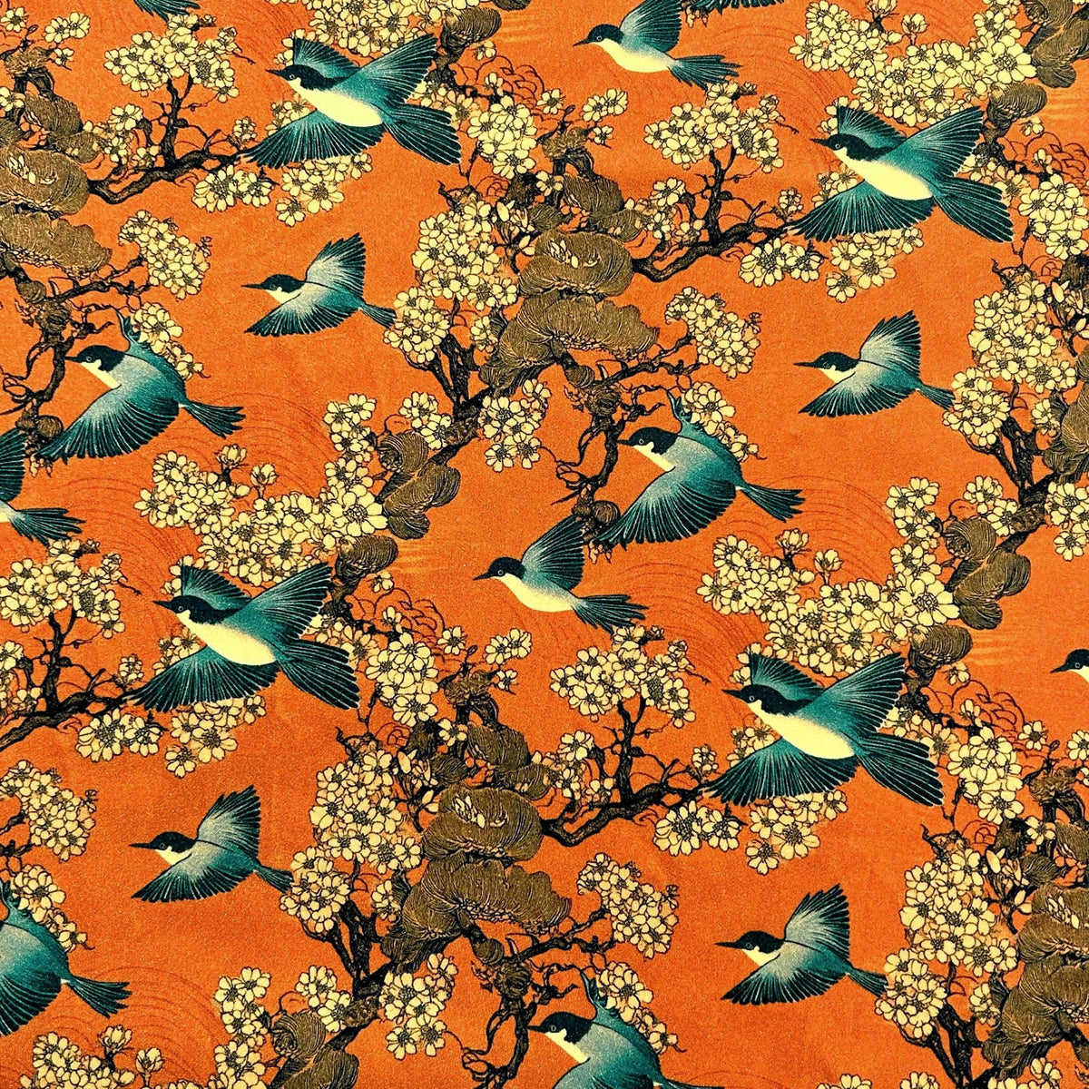 Orange and teal oriental fabric