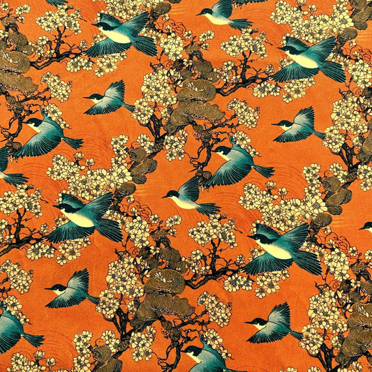 Orange and teal oriental fabric