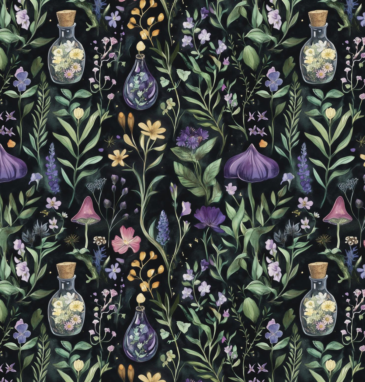 Magical herbs botanical fabric draped view