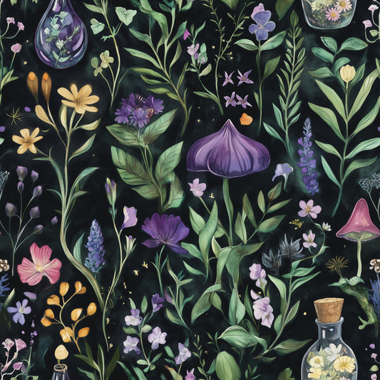Magical herbs botanical fabric