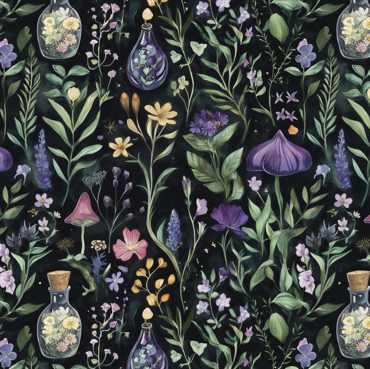 Magical herbs botanical fabric close-up texture detail