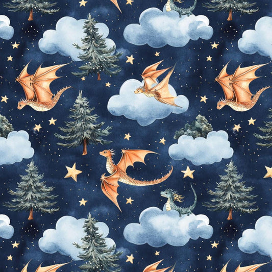 Night fantasy baby dragon fabric