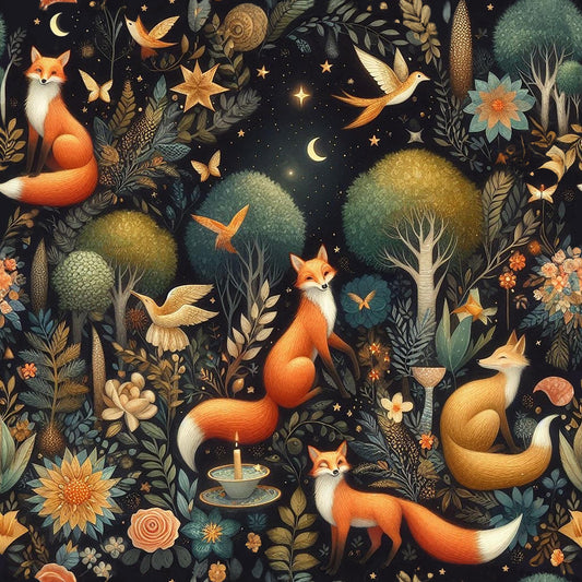 Wild forest fox woodland fabric