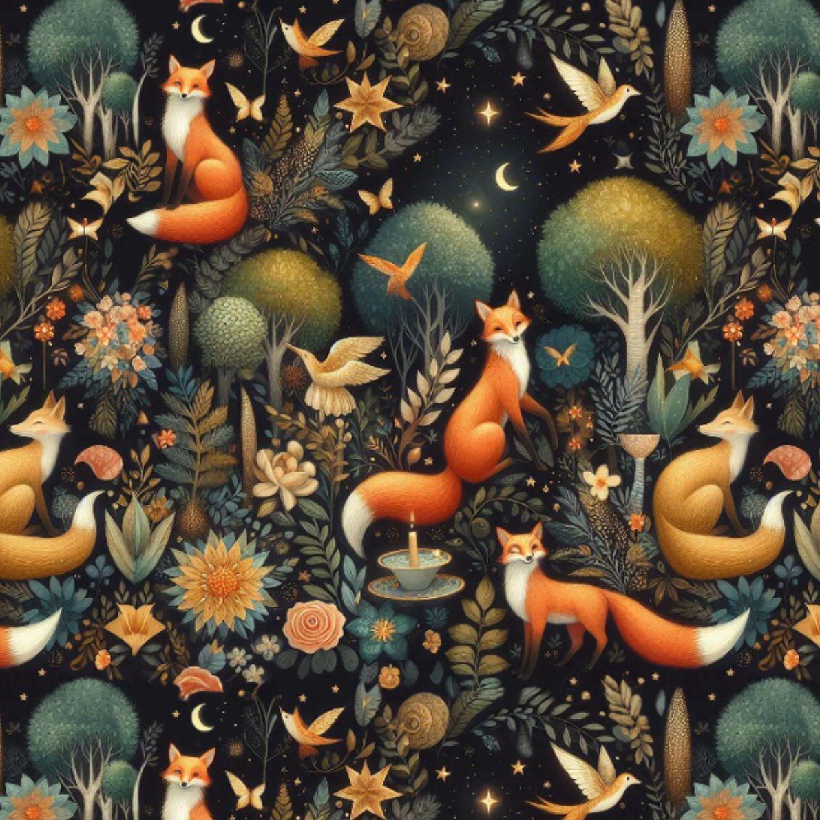 Wild forest fox woodland fabric draped view