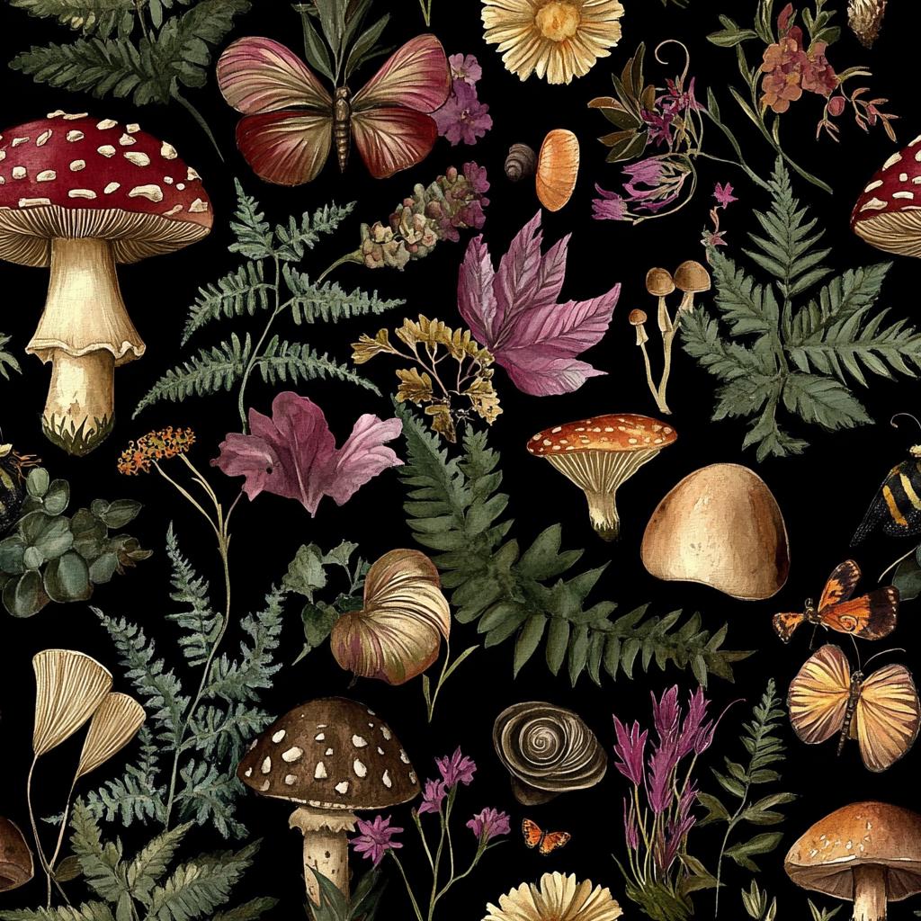 Rustic mushroom botanical fabric