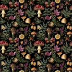 Rustic mushroom botanical fabric draped view