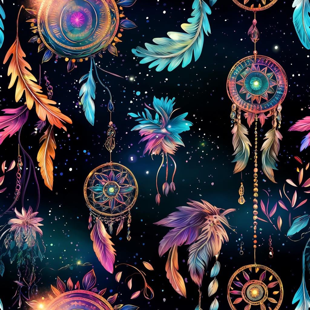 Dark night dreamcatcher galaxy fabric close-up texture detail