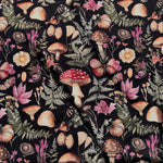 Rustic mushroom botanical fabric flat lay view