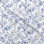 Blue french toile fabric draped view