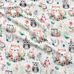 Cute owl kids fabric close-up texture detail