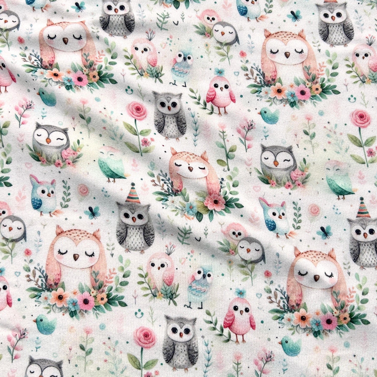 Cute owl kids fabric close-up texture detail