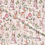 Whimsical woodland fairy tale fabric close-up texture detail