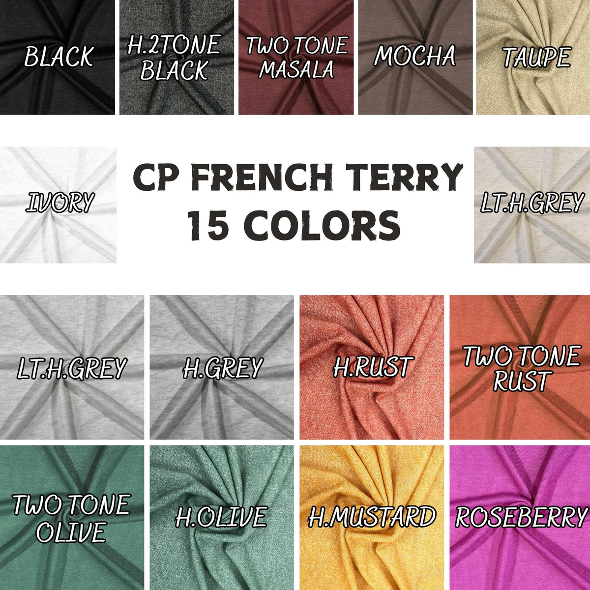Cp french terry fabric flat lay view