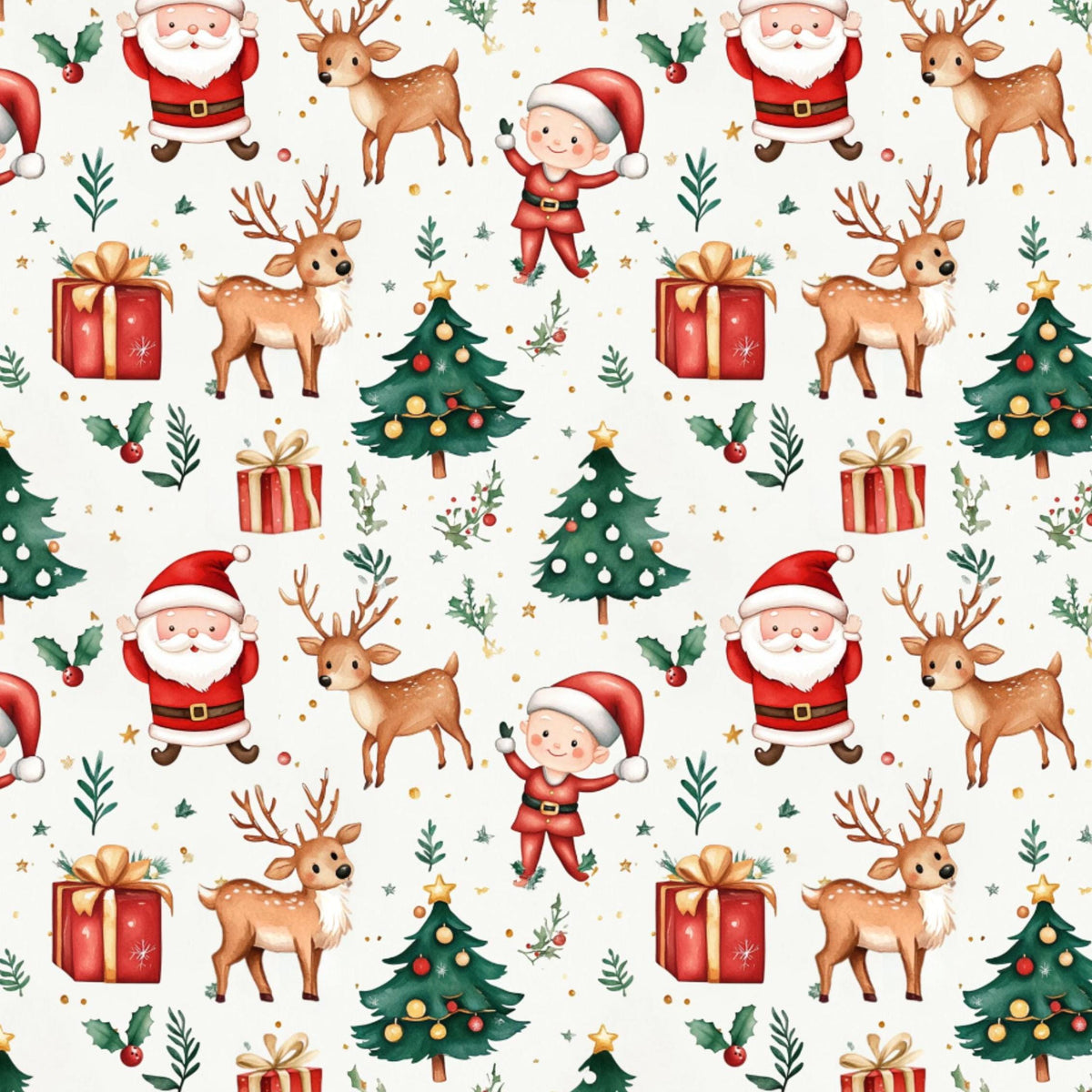 Santa reindeer christmas fabric flat lay view