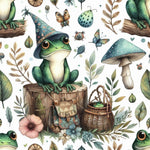 Whimsical frog woodland fabric close-up texture detail