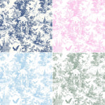 French blue english garden toile fabric flat lay view