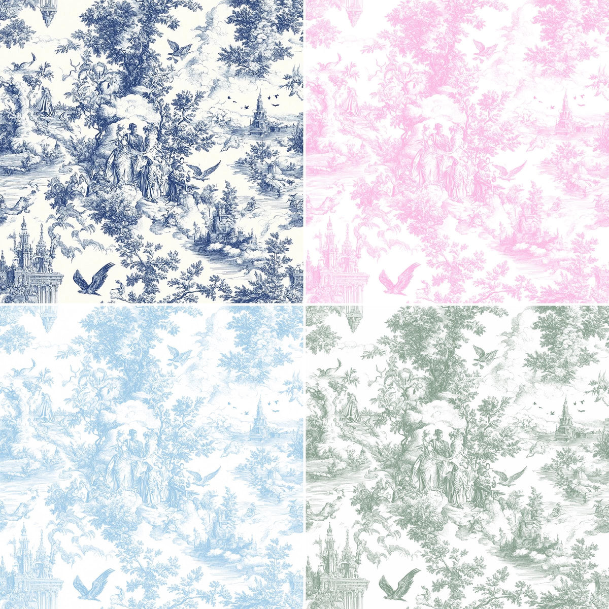 Pink english garden toile fabric close-up texture detail
