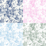 Red french country garden toile fabric folded view