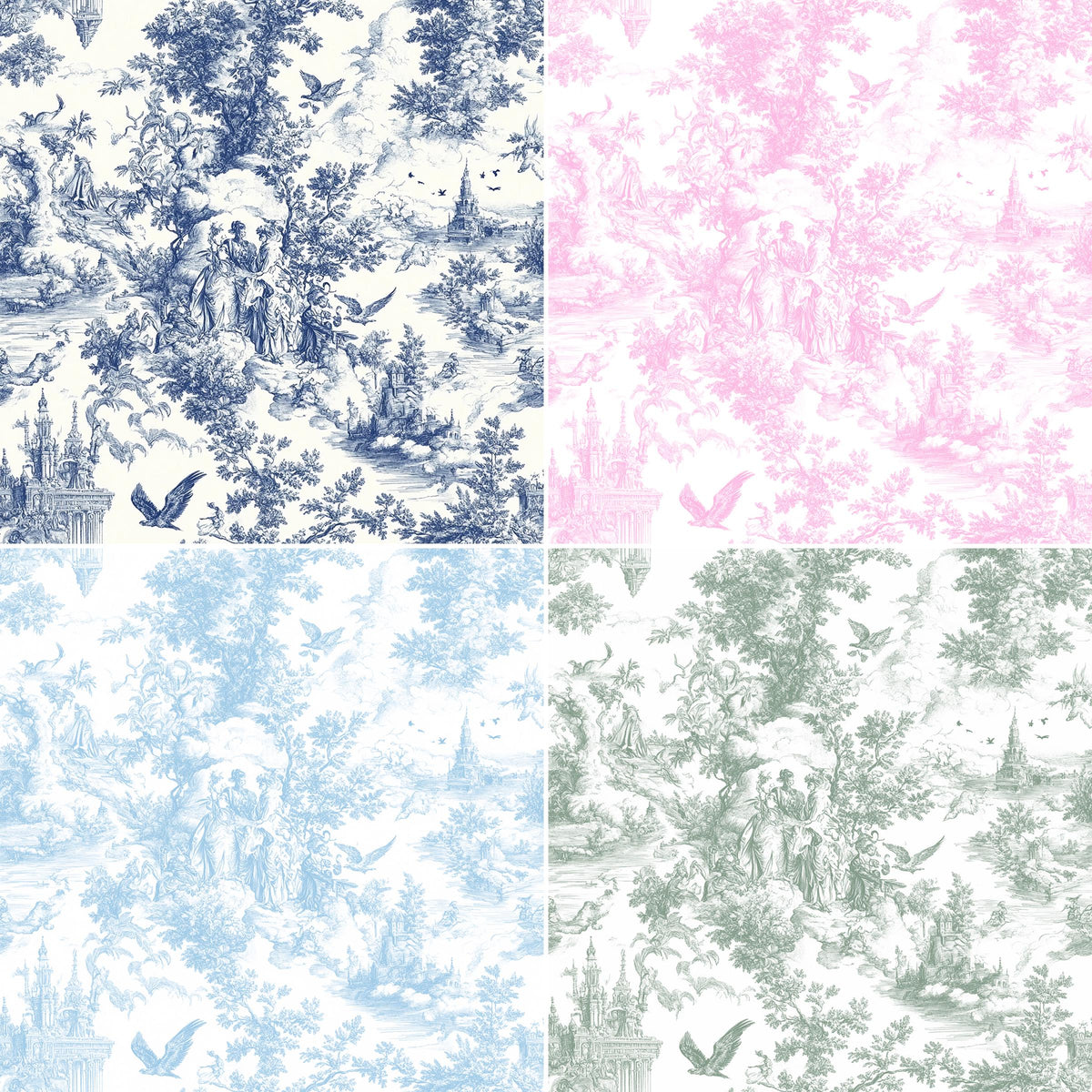 Red french country garden toile fabric folded view