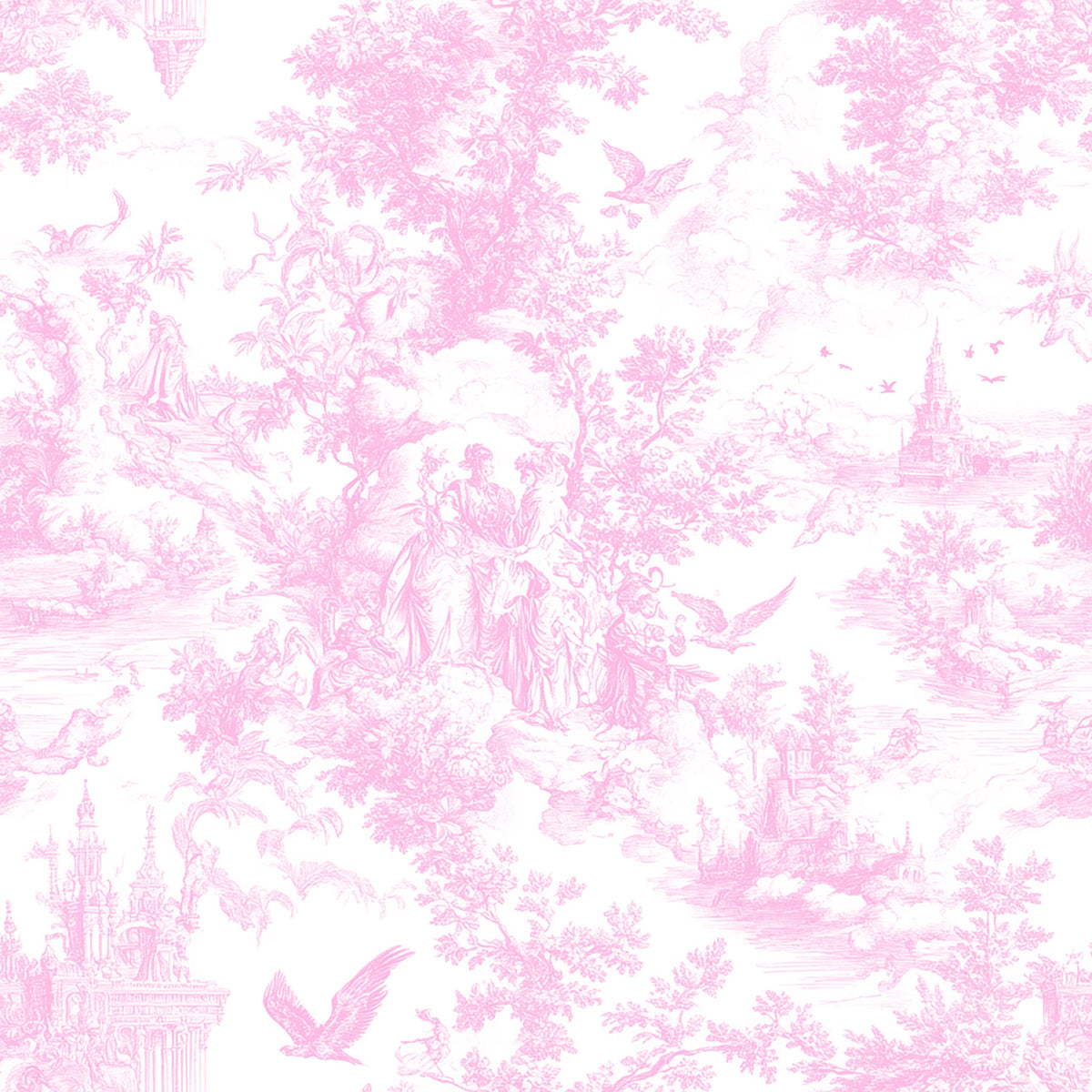 Red french country garden toile fabric alternate angle view