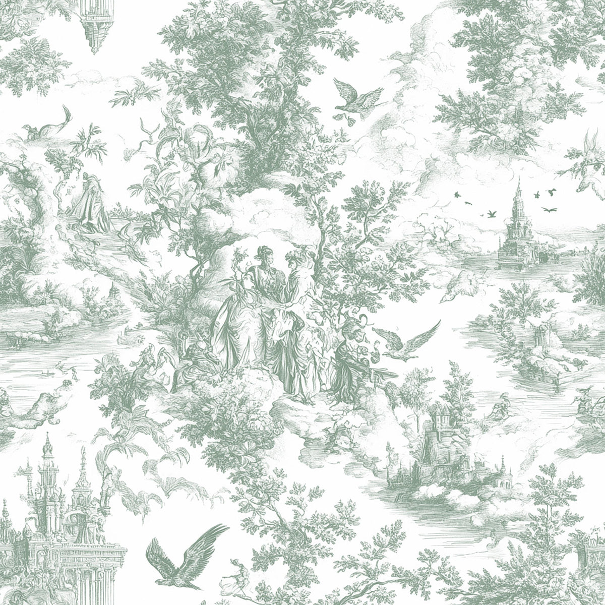 French blue english garden toile fabric alternate angle view