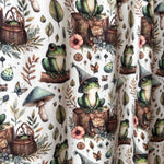 Whimsical frog woodland fabric flat lay view