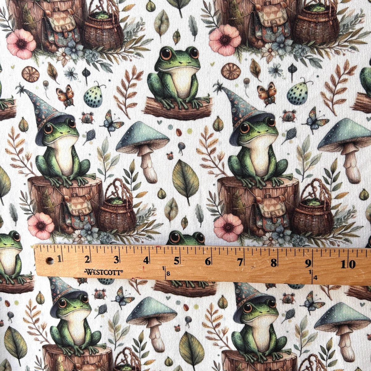 Whimsical frog woodland fabric folded view