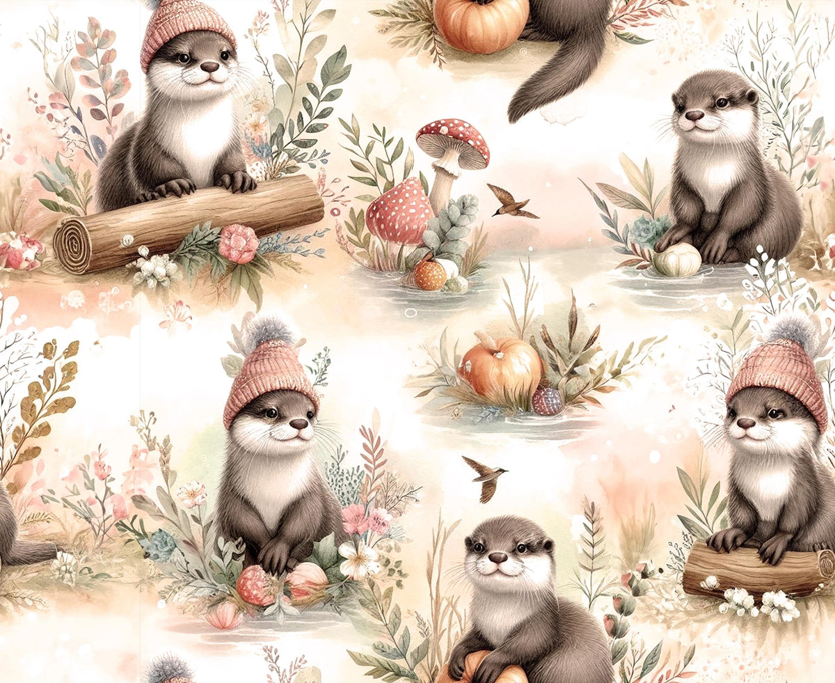 Otter woodland animal fabric close-up texture detail