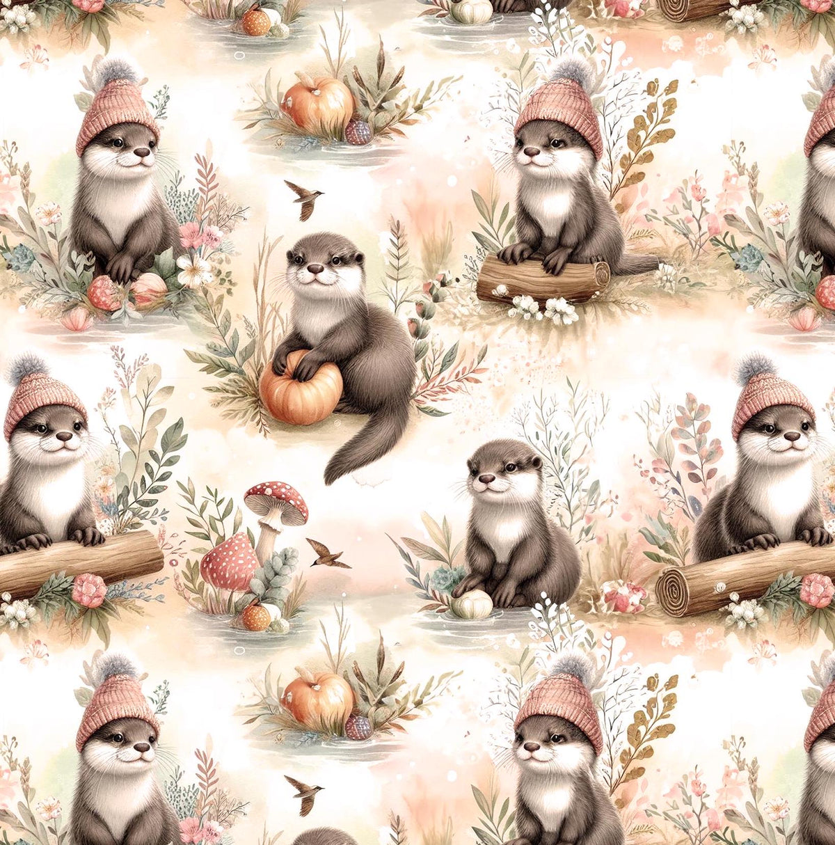 Otter woodland animal fabric