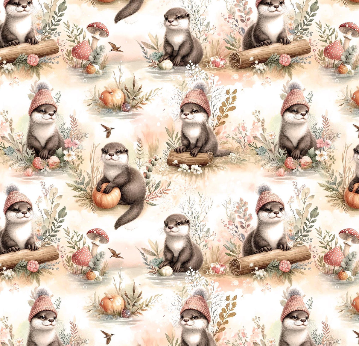Otter woodland animal fabric draped view