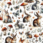 Medieval woodland bunny fabric