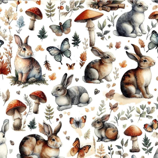 Medieval woodland bunny fabric
