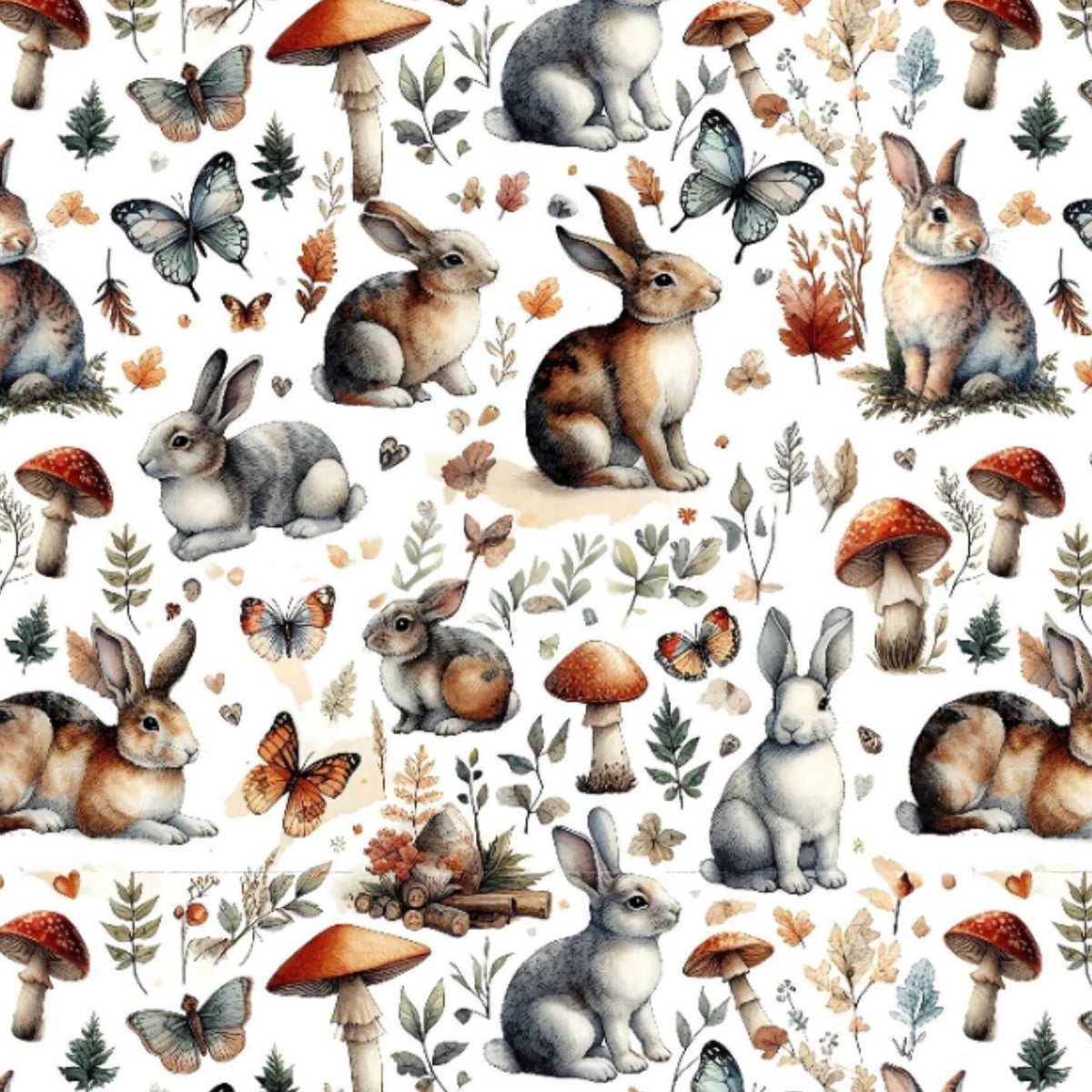 Medieval woodland bunny fabric draped view