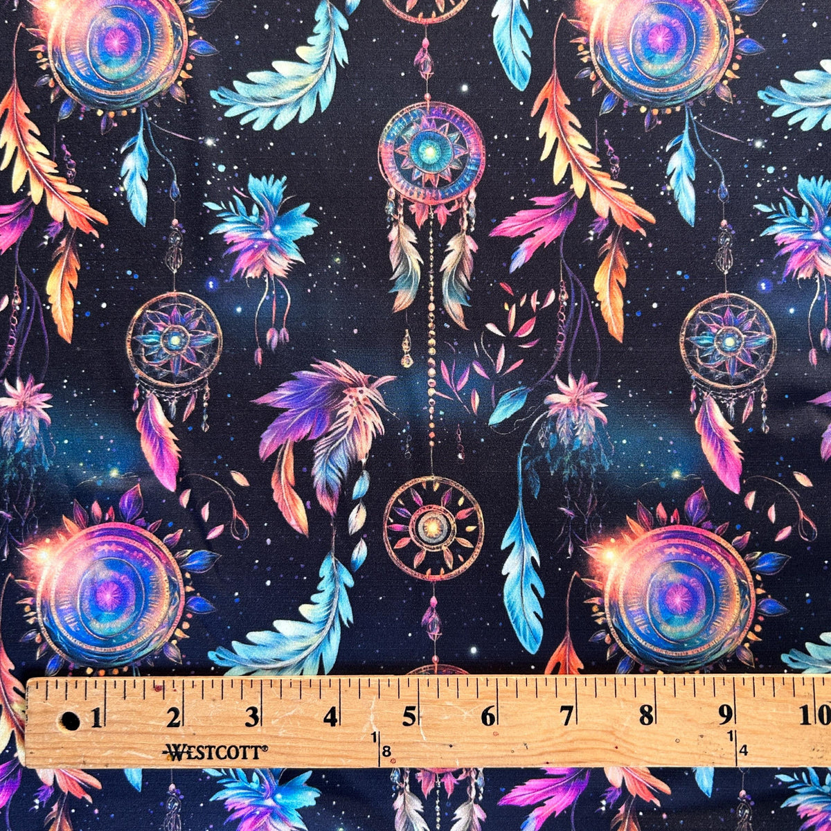 Dark night dreamcatcher galaxy fabric detail view