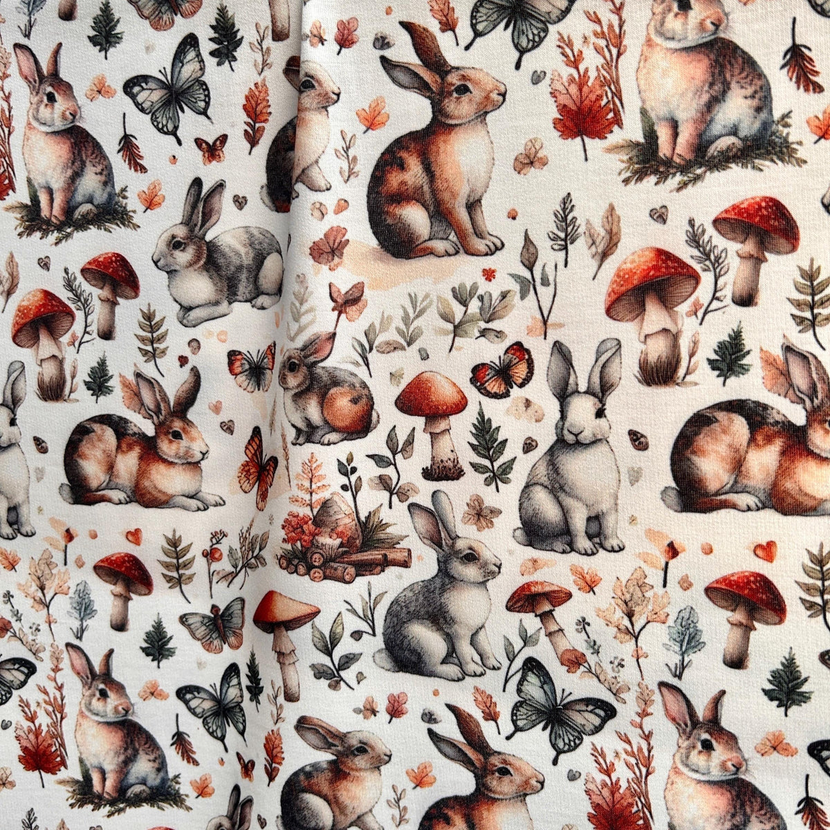 Medieval woodland bunny fabric detail view