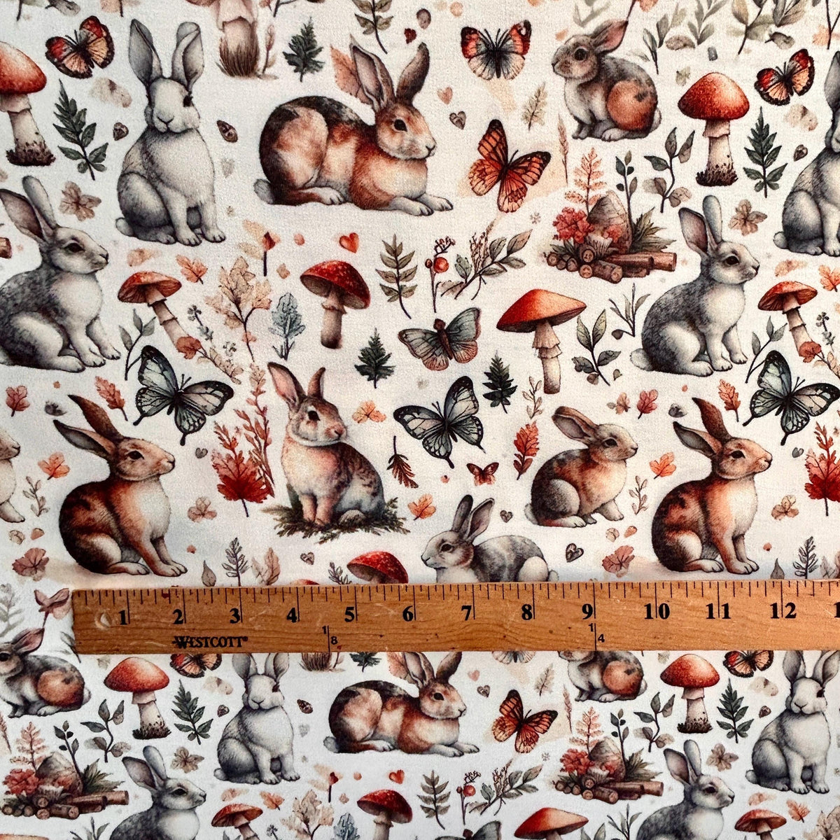 Medieval woodland bunny fabric folded view