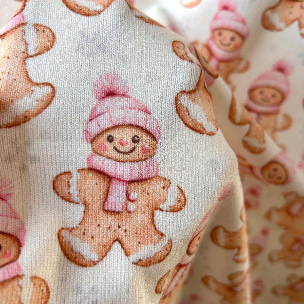 Gingerbread christmas fabric flat lay view