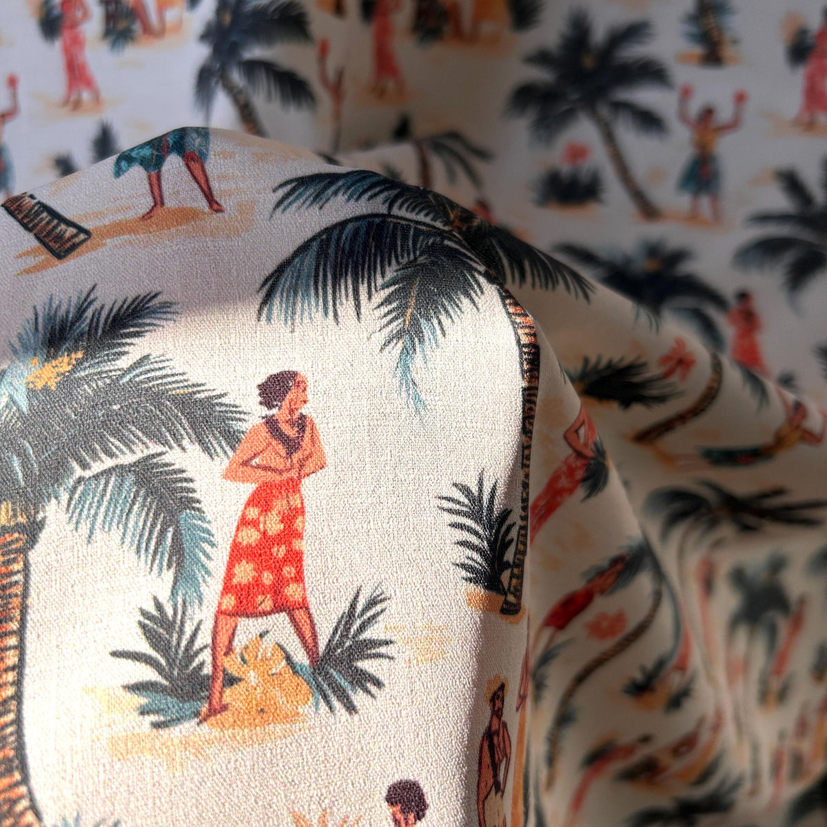 Vintage hawaii tiki fabric detail view