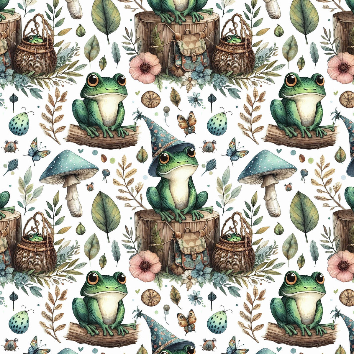 Whimsical frog woodland fabric draped view
