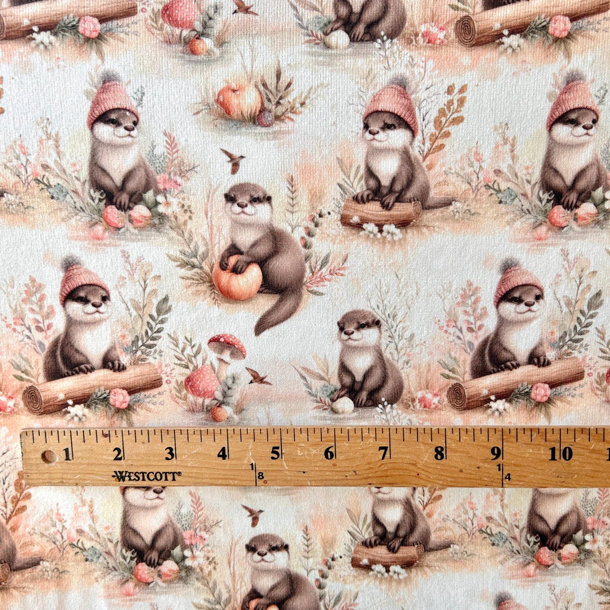 Otter woodland animal fabric folded view