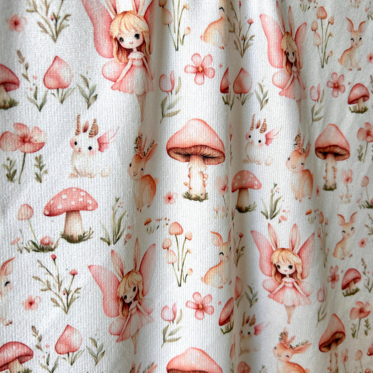 Wonderland fairy tale animal fabric flat lay view