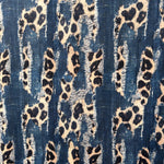 Animal mix denim print fabric draped view