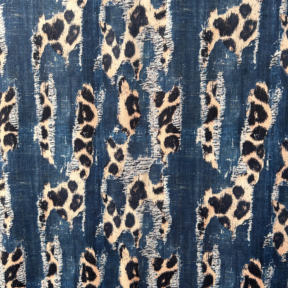 Animal mix denim print fabric draped view