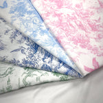 Red french country garden toile fabric detail view
