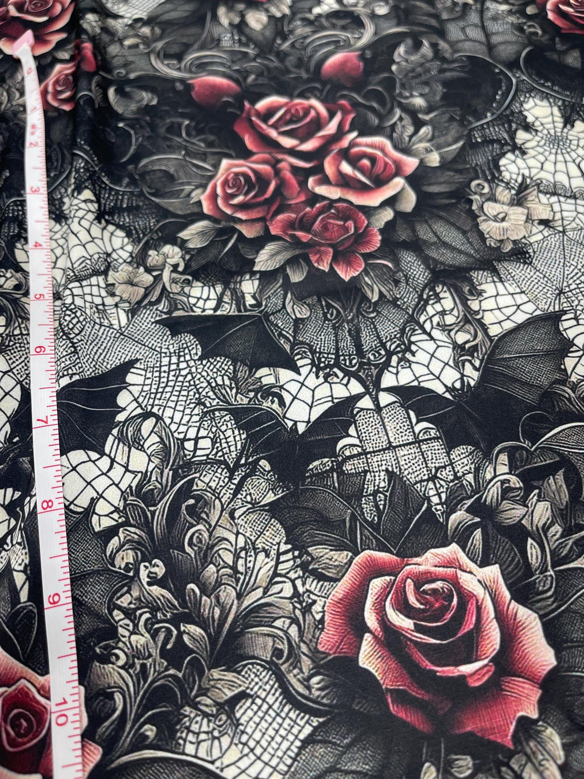 Whimsical gothic magic fabric close-up texture detail